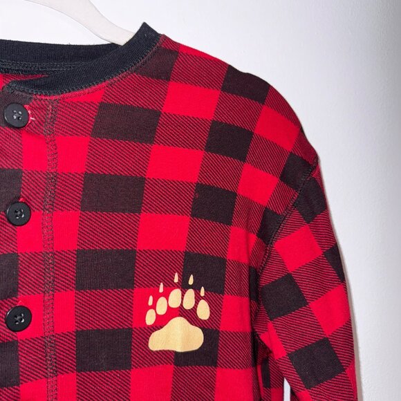 Lazy One Red & Black Plaid Adult Onesie Pajamas Bear Cheeks Design Small - Picture 3 of 6